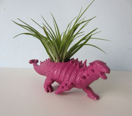 Custom Made Upcycled Dinosaur Planter - Purple Ankylosaurus With Air Plant