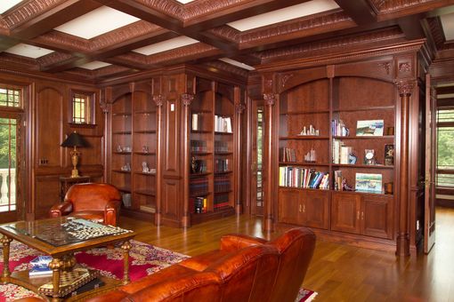 Custom Library And Coffer Ceiling by New Jersey Hardwoods | CustomMade.com