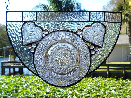 Custom Made Vintage Depression Glass Sandwich Glass Stained Glass Panel Swag Window Treatment