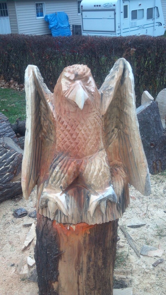 Hand Crafted Chainsaw Carved Eagle With Folded Wings by Parrish ...