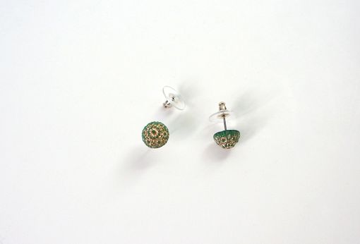 Custom Made Gold And Green Bead Stud Earrings