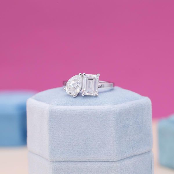 A toi et moi setting with two moissanites gives off a lot of sparkle!