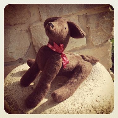 Custom Made Jointed Dog Chocolate Lab /Fur Made From Recycled Bottles /Vintage Style /Hand Stitched Details