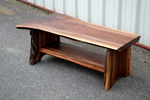 Custom Made Live Edge Walnut Bench With Shelf