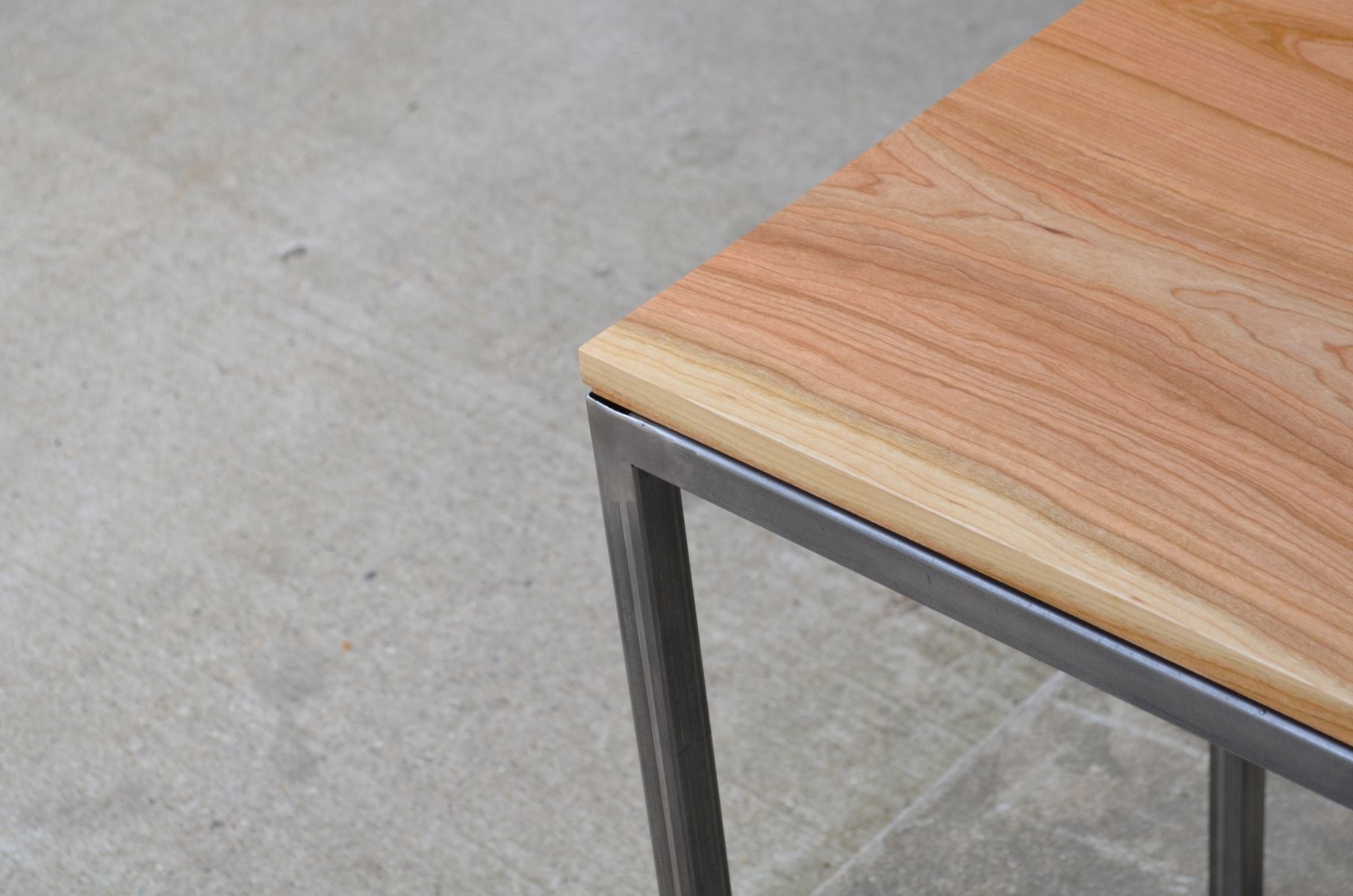 Hand Crafted Cherry Wood And Raw Steel End Table by Fabitecture 