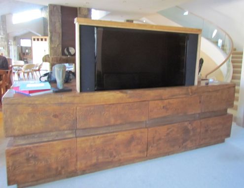 Custom Made Rustic Log Tv Cabinet Entertainment Center With Remote Controlled Television Lift