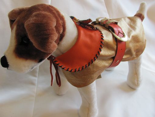 Custom Made Antique Butterfly Trimmed Metallic Leather Dog Coat