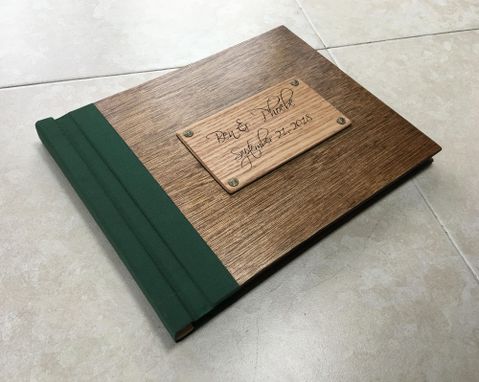 Custom Made Custom Wedding Album, Guest Register, With Names And Wedding Date Hand-Engraved On Cover Wood Plate