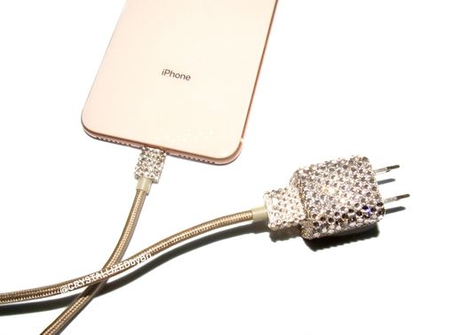 Custom Made Crystallized Fabric Wrapped Usb Lightning Charging Cord Genuine European Crystals Bedazzled