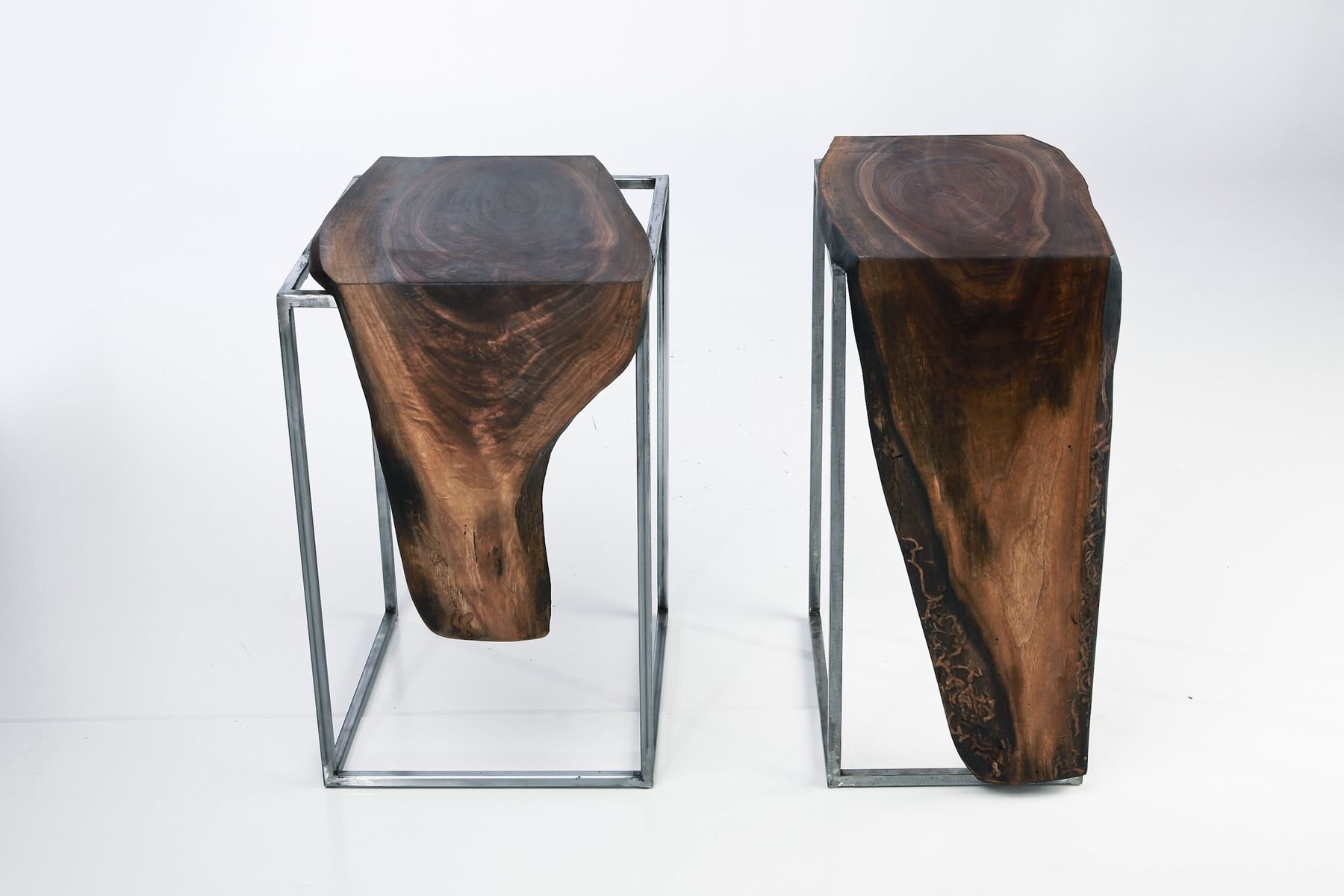 Hand Crafted Side Table Solid Black Walnut Top With Metal Base by