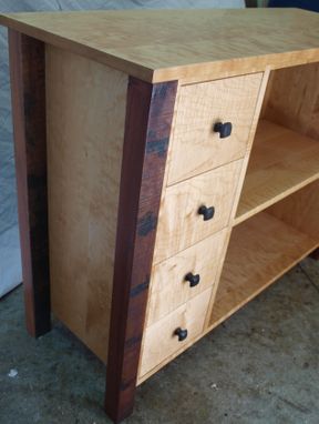 Custom Made Reclaimed Maple Wood Bookcase With Drawers