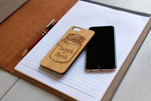 Custom Made Custom Engraved Wooden Iphone 6 Case --Ip6-Bam-Joseph + Nicole Mason Jar