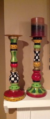 Custom Made Hand Painted Wood Candle Sticks - Custom - Single Piece