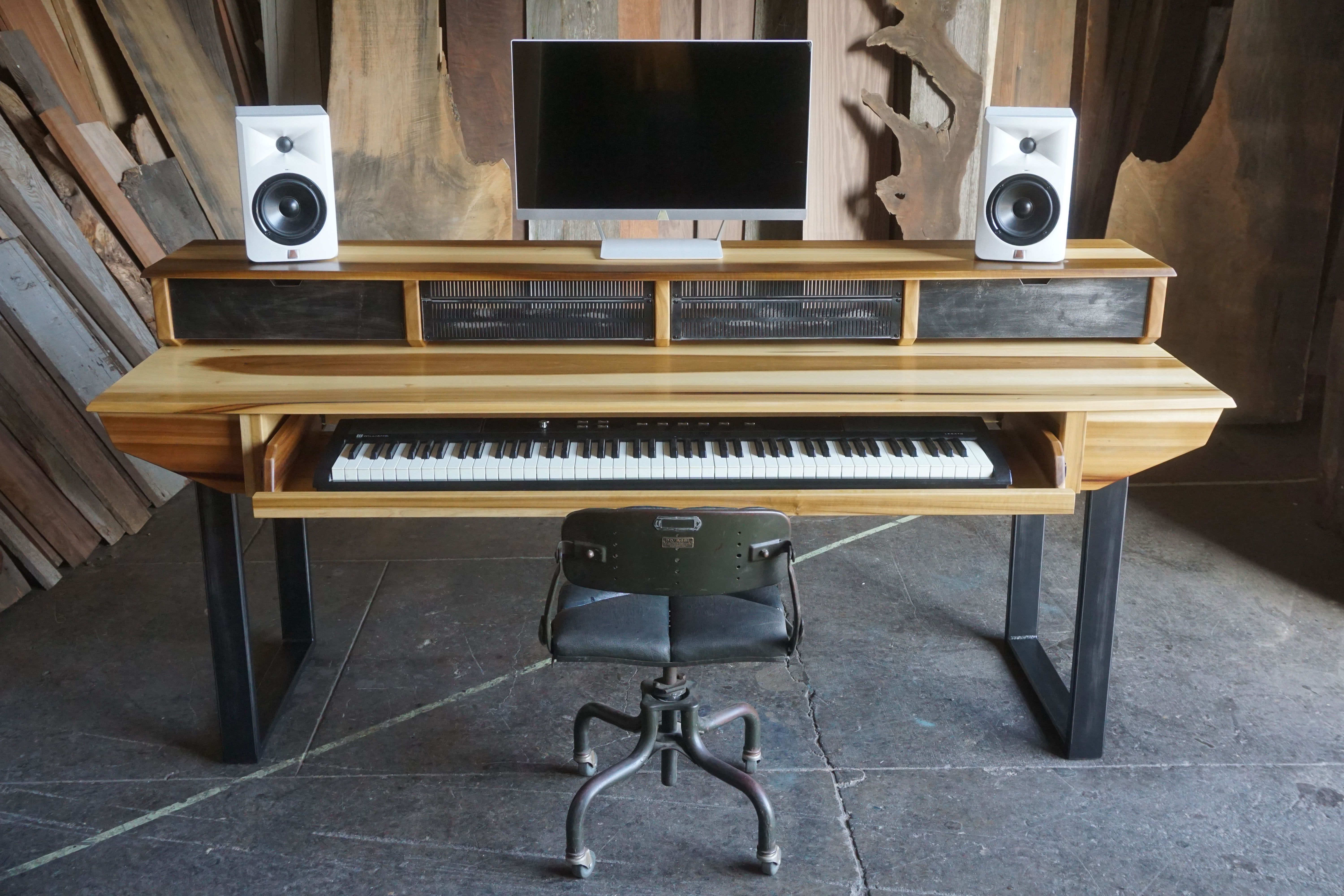 Handmade Custom Studio Desk For Audio + Video Production W/ Keyboard  Workstation Shelf And Rack Units by Monkwood 