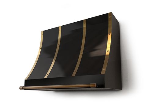 Custom Made Custom Range Hood Black And Brass Eugene - Amoretti Brothers