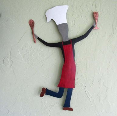 Custom Made Dancing Male Chef Metal Wall Art Sculpture Kitchen Wall Decor Cooking