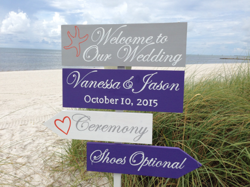 Custom Made Welcome Wedding Directional Sign, Beach Ceremony Silver Decorative Sign