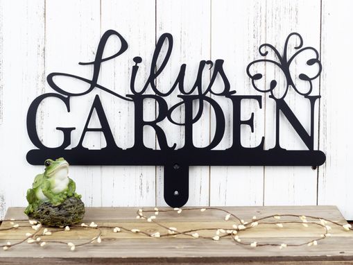 Custom Made Personalized Garden Metal Name Sign, Butterfly - Matte Black Shown