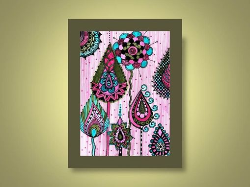 Custom Made Fine Art Print Pink Blue Green- Ink And Acrylic Painting