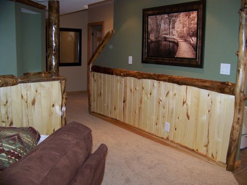 Custom Made Custom Refinished Basement With Log Bar, Bar Stools And Wood Work