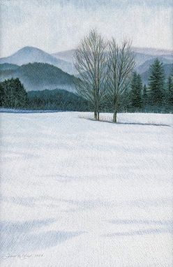 Custom Made Windham Hill (Winter Landscape) Drawing - Matted Fine Art Print On Paper (12 7/8