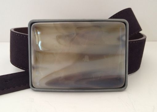 Custom Made Brown And White Fused Glass Belt Buckle