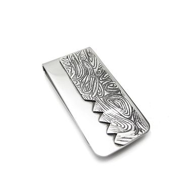 Custom Made Sterling Silver Money Clip - Etched Silver Money Clip - Silver Etching Design Accessory