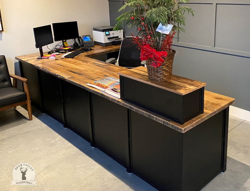 Custom Made Barnwood Reception Desk, Reclaimed Wood Lobby Desk, Office Desk