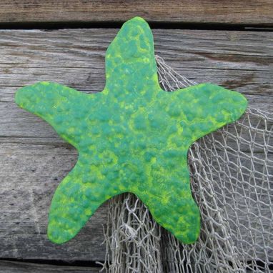 Custom Made Handmade Upcycled Metal Starfish Wall Art Decor In Lime Green