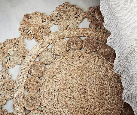 Custom Made Hand Woven Doily Crochet Round Hemp Area Rug