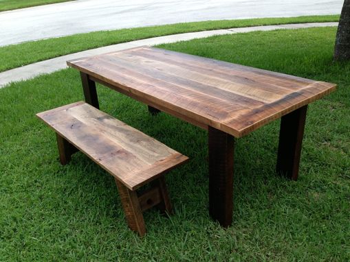 Custom Made Reclaimed Oak Dining Table With Matching Benches