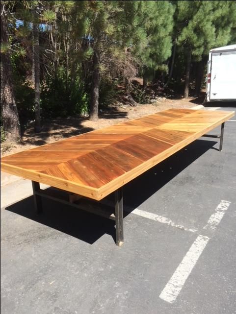 Hand Made Reclaimed Wood Custom Chevron Table With Industrial Metal ...