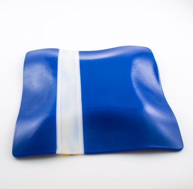 Custom Made Cobalt Blue Fused Glass Dinnerware Set, Square Plates