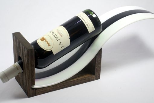 Custom Made Black And White Wine Bottle Holder With Oak Base