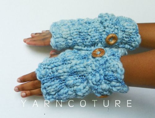 Custom Made Bukni Mitts / In Sky Blue / Fall Winter Fashion Thick And Warm Fingerless Gloves