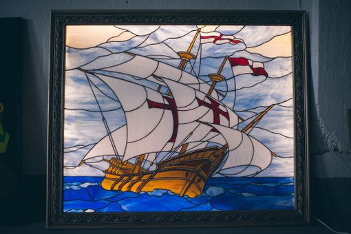 Custom Made Stained Glass Picture Of Santa Maria Columbus Ship