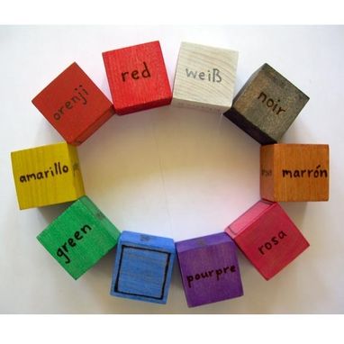 Custom Made International Color Blocks - Set Of 10 Wooden Blocks For Baby - Foreign Language