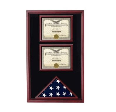 Custom Made 2 Certificates Flag Display Case