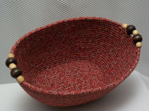 Custom Made Fabric Oval Bowl - Coiled - Medium Oval - Rust/Brown/Cream. Wooden Handles