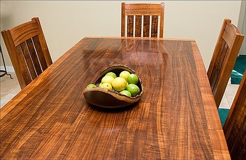 Custom Hawaiian Curly Koa Dining Table And Chair By Keaau Fine Art Hawaiian Curly Koa Dining Table And Chair