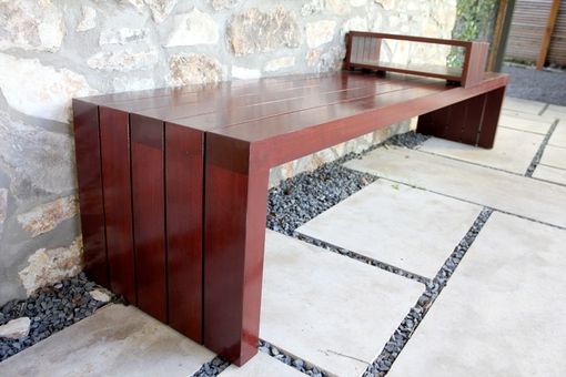 Custom Made Mahogany Outdoor Bench With Sliding Table