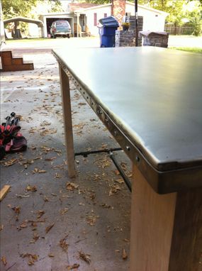 Custom Made Metal Topped And Pinned Bar Height Table