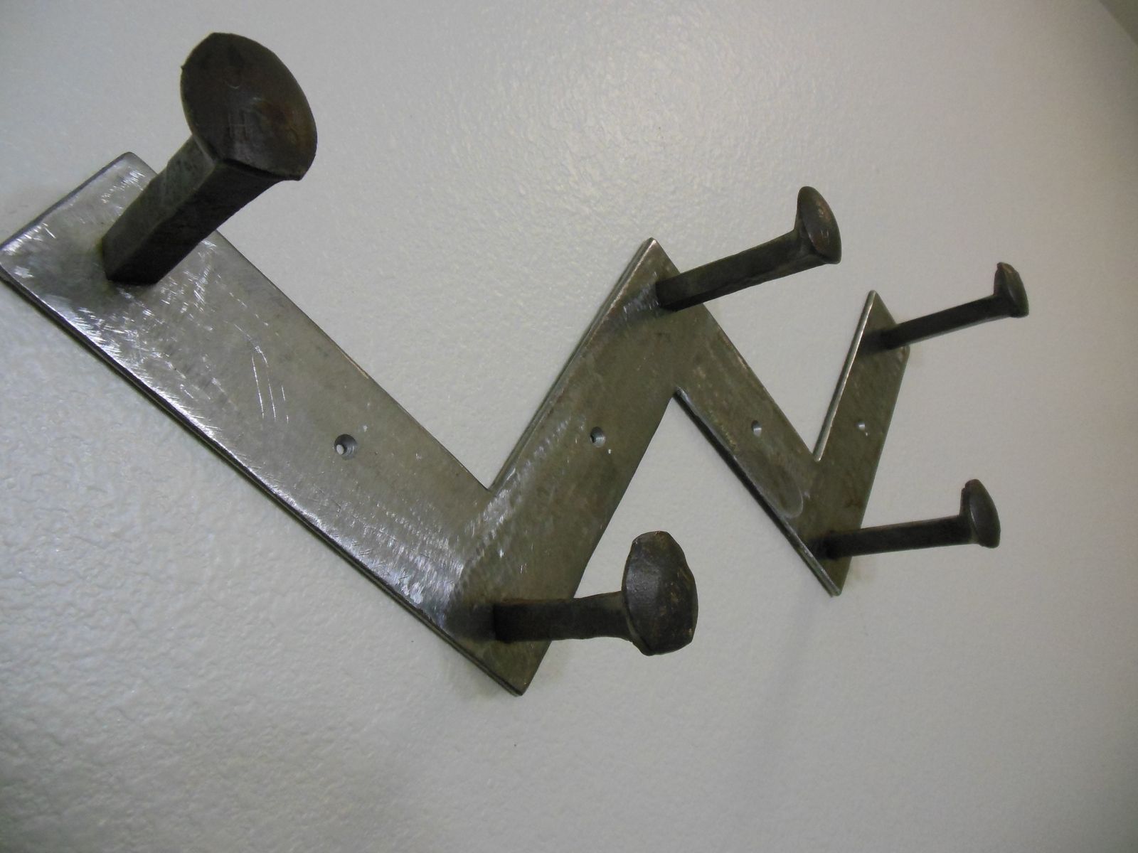 Hand Crafted Railroad Spike Coat Rack Modern Abstract Rustic Repurpused