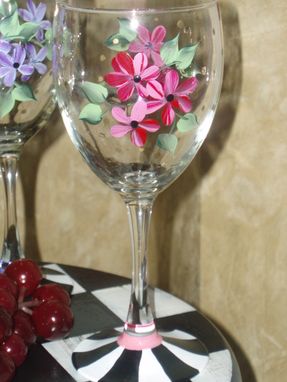 Custom Made Custom Hand Painted Daisy Floral Striped Black And White Glass - Stemware - Any Type Glass