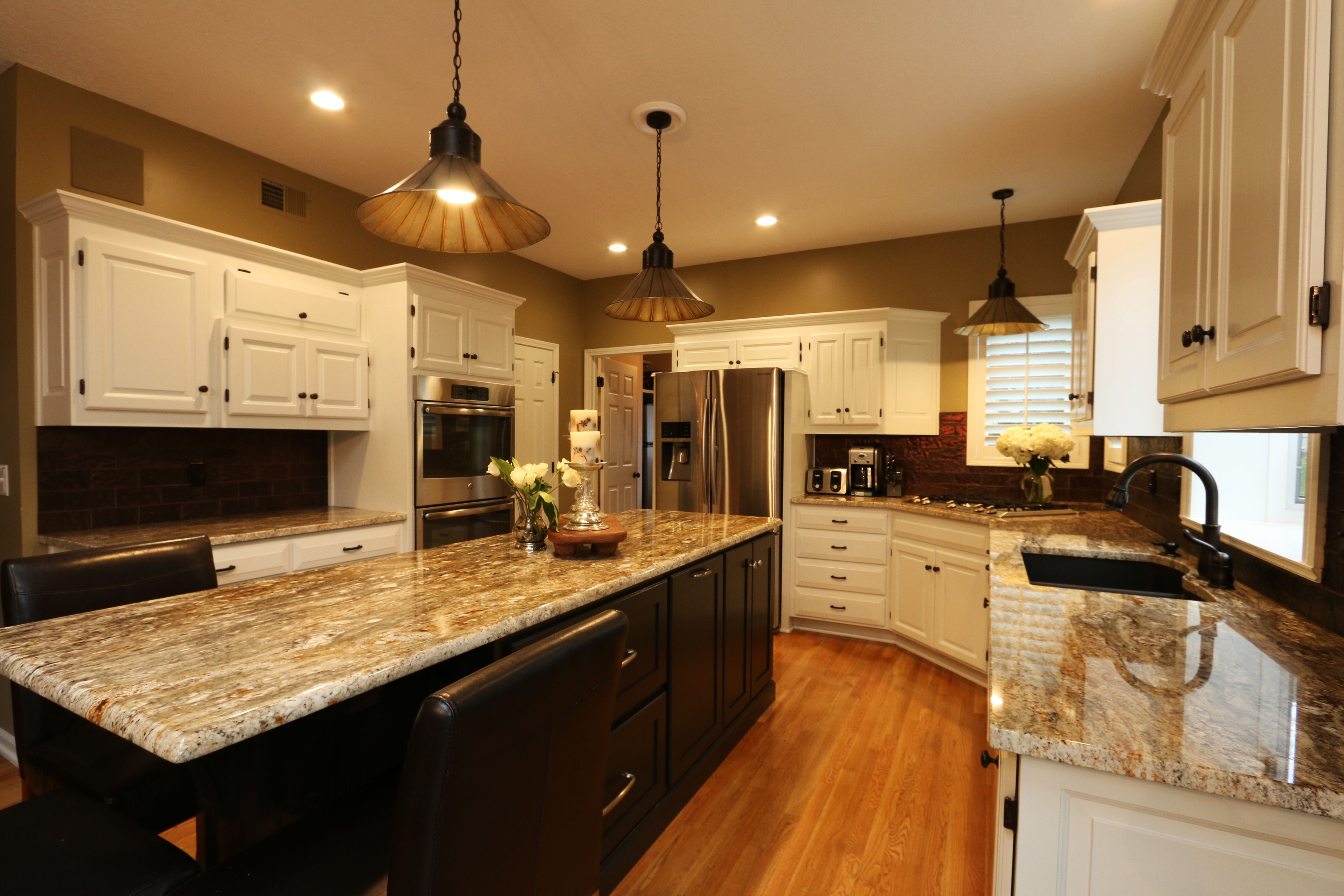 Black and White Kitchen with Black Island - Transitional - Kitchen