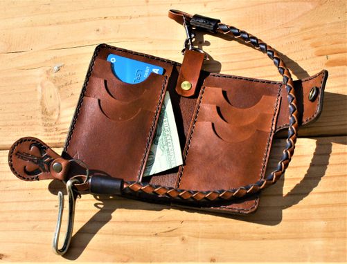Custom Made Handmade Leather Biker Wallet Vegetable Tanned The Mandalorian Brown