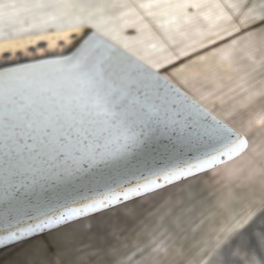 Custom Made Ceramic Serving Platter In Speckled White With Wild Flowers