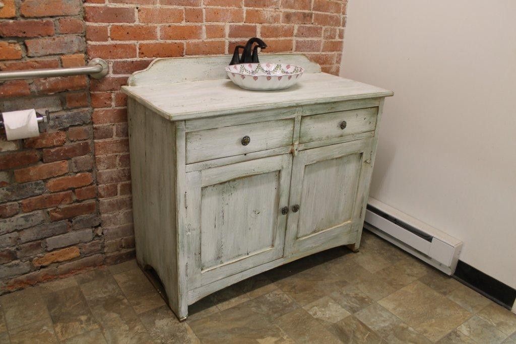 hand crafted custom painted bathroom vanity from reclaimed barn wood