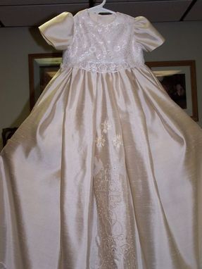 Custom Made Champagne Silk And Embroidered Christening Gown