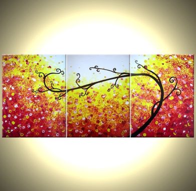 Custom Made Abstract Red Tree, Original Red, Landscape Tree Painting, By Dan Lafferty - 24 X 54